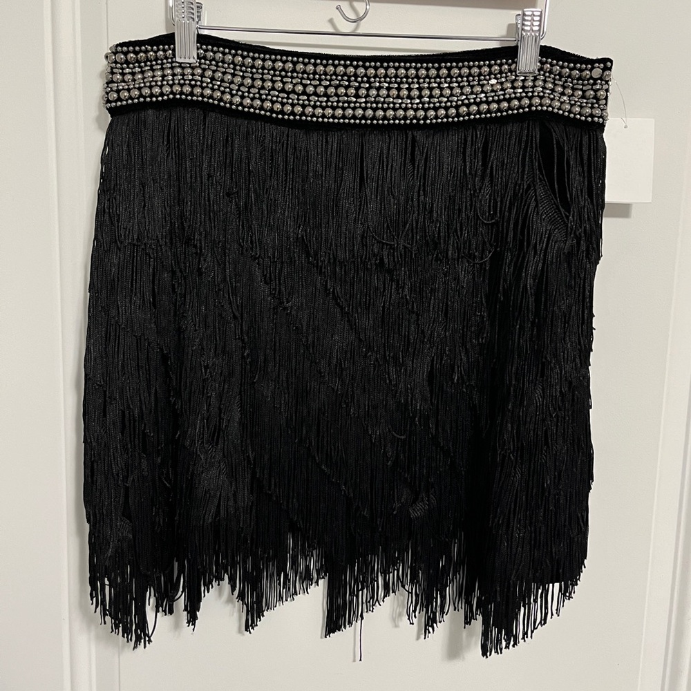 Zara Women’s Velvet Wrap Mini Skirt with Rhinestones & Fringing - Size L
